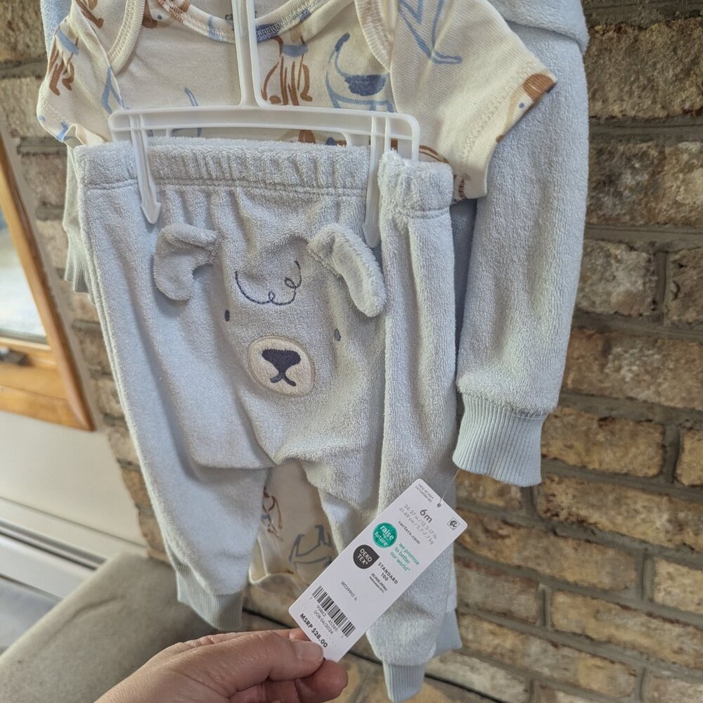 Carter's  3-Piece Baby Set - Bear Hoodie, Dog Bodysuit & Pants (6 Months) - Picture 5 of 5